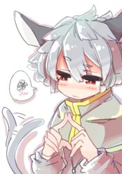  absurd_res animal_humanoid blush capelet clothed clothing female grey_hair hair hi_res humanoid mammal mammal_humanoid mouse_humanoid murid murid_humanoid murine murine_humanoid nazrin red_eyes rodent rodent_humanoid sabitare short_hair solo tail tail_motion tailwag touhou 