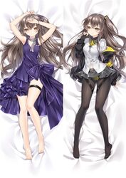  armband armpits arms_up bare_legs barefoot bed_sheet black_cardigan black_pantyhose bracelet cameltoe cardigan closed_mouth dakimakura_(medium) dress dress_shirt female from_above full_body girls&#039;_frontline grey_skirt hair_between_eyes hair_ribbon jewelry long_hair long_sleeves looking_at_viewer lying miniskirt moeanime multiple_views nail_polish no_shoes official_alternate_costume on_back open_cardigan open_clothes panties panties_under_pantyhose pantyhose pleated_skirt purple_dress purple_nails ribbon scar scar_across_eye shiny_skin shirt side_ponytail skirt sleeveless sleeveless_dress smile thighlet toenail_polish toenails ump45_(diamond_flower)_(girls&#039;_frontline) ump45_(girls&#039;_frontline) underwear very_long_hair white_shirt yellow_armband yellow_eyes 