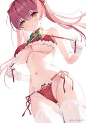  artist_name bare_shoulders bell bell_panties beyumi bow bow_panties bra breasts choker collarbone cowboy_shot female frilled_bra frilled_choker frilled_panties frills gloves green_bow hair_between_eyes heterochromia highleg highleg_panties highres hololive houshou_marine large_breasts long_hair looking_down navel neck_bell open_mouth panties parted_lips red_choker red_eyes red_hair red_panties shaded_face side-tie_panties simple_background solo stomach string_panties thigh_gap thighhighs thighs twintails underboob underwear unwrapping virtual_youtuber white_background white_gloves white_thighhighs yellow_eyes 