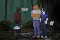  aged_up anthro ball_gag black_nose blue_eyes bondage bottomwear bound brown_eyes canid canine canis carrying_another carrying_partner clothed clothing collie deermary denim denim_bottomwear denim_clothing detailed_background dialogue domestic_dog english_text feet female forest forest_background fur gag gagged group herding_dog hi_res jeans kidnapping lori_meyers male mammal mouse multicolored_body multicolored_fur murid murine nature nature_background night_in_the_woods no_shoes orange_eyes pants pastoral_dog paws pink_nose pit_bull plant rodent sewer sheepdog shrub soles speech_bubble suspension text toes tree two_tone_body two_tone_fur wolf 