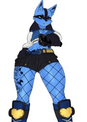  absurd_res alpha_channel anthro belly_tattoo belt boots bottomwear breasts cigarette clothing collar cutoffs denim denim_bottomwear denim_clothing dominant dominant_female eyeliner fan_character female fishnet_clothing footwear generation_4_pokemon greedmasterh gun handgun heart_symbol hi_res j0lt leg_tattoo lucario makeup nintendo pistol pokemon pokemon_(species) ranged_weapon shorts solo standing_over studded_belt studs tattoo trans_(lore) trans_woman_(lore) weapon 