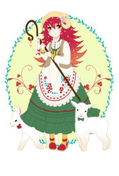  animal animal_ears animal_hat apron bow buttons closed_mouth collar commentary_request female flaky_(happy_tree_friends) flower frilled_skirt frills full_body green_skirt hair_flower hair_ornament happy_tree_friends hat holding holding_staff horns long_hair long_skirt long_sleeves looking_at_viewer muimui_uzuki open_clothes open_vest orange_eyes personification photoshop_(medium) red_hair sheep shirt shoes skirt smile socks solo staff standing striped_clothes striped_socks undershirt vertical-striped_clothes vertical-striped_socks vest white_bow white_shirt 