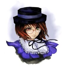  bad_id bad_pixiv_id bespectacled brown_hair doll female glasses green_eyes hat heterochromia kodona lolita_fashion porkpie_hat portrait red_eyes rozen_maiden short_hair smile solo souseiseki yamabuki_ryuu 