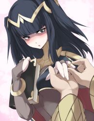  ario black_eyes black_hair blush bodysuit book bracelet breasts commentary_request female fire_emblem fire_emblem_awakening hair_ornament jewelry marriage_proposal out_of_frame pov pov_hands putting_on_jewelry ring see-through small_breasts solo_focus tharja_(fire_emblem) wedding_ring 