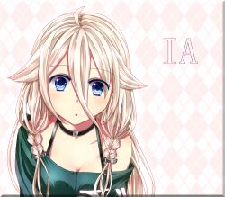  blonde_hair blue_eyes braid character_name choker commentary_request female grey_hair ia_(vocaloid) long_hair moromoimaru off_shoulder solo twin_braids vocaloid 