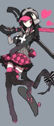  bad_id bad_pixiv_id beret black_hair boots cabbie_hat copyright_request cross dan_evan female hat heart photoshop_(medium) pink_eyes ribbon scissors shoes skirt solo tail thighhighs weapon 