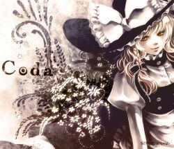  album_cover blonde_hair bow braid cover female flower hat hat_bow hatsunetsumiko&#039;s kirisame_marisa long_hair mochinue photoshop_(medium) side_braid single_braid smile solo touhou upper_body white_bow witch_hat yellow_eyes 