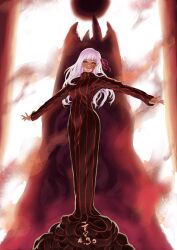  commentary_request dark_persona dark_sakura fate/stay_night fate_(series) female great_grail heaven&#039;s_feel highres long_hair matou_sakura outstretched_arms photoshop_(medium) pink_hair red_eyes scrap_iron solo spread_arms 