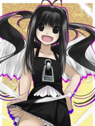  :d bad_id bad_pixiv_id black_hair female hand_on_own_hip long_hair oerba_yun_fang open_mouth original panties smile solo takase_muh twintails underwear wings 