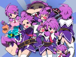  :t aisha_landar bad_id bad_pixiv_id belt blue_background commentary_request elsword ese_(esesese) female group_picture low_twintails magician_(elsword) multiple_persona purple_eyes purple_hair purple_skirt short_hair skirt smile thighhighs twintails white_thighhighs zettai_ryouiki 