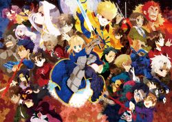  6+boys 6+girls archer_(fate) armor artoria_pendragon_(fate) assassin_(fate/zero) bad_id bad_pixiv_id berserker_(fate/zero) black_hair black_keys_(type-moon) blonde_hair blue_hair brown_hair cu_chulainn_(fate) cu_chulainn_(fate/stay_night) diarmuid_ua_duibhne_(lancer)_(fate) emiya_kiritsugu emiya_shirou everyone excalibur_(fate/stay_night) fate/stay_night fate/zero fate_(series) female_assassin_(fate/zero) gae_bolg_(fate) gae_dearg_(fate) gilgamesh_(fate) gilles_de_rais_(caster)_(fate) grey_hair heracles_(fate) illyasviel_von_einzbern irisviel_von_einzbern irisviel_von_einzbern_(angel&#039;s_song) iskandar_(fate) kayneth_el-melloi_archibald kotomine_kirei kuroihato kuzuki_souichirou matou_kariya matou_sakura matou_shinji medea_(fate) medusa_(fate) medusa_(rider)_(fate) monohoshizao multiple_boys multiple_girls orange_hair polearm purple_hair red_hair saber_(fate) sasaki_kojirou_(fate) spear star_(sky) sword tohsaka_rin tohsaka_tokiomi uryuu_ryuunosuke waver_velvet weapon white_hair 