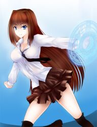  alternate_legwear aozaki_aoko bad_id bad_pixiv_id blue_eyes breasts brown_hair female long_hair magic_circle mahou_tsukai_no_yoru medium_breasts necktie school_uniform shima-shuu skirt solo thighhighs 