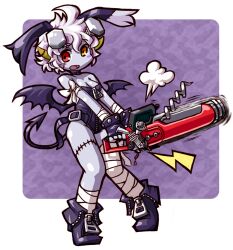  animal_ears bandage bunny_ears chainsaw fanart heterochromia homunculus horns monster_girl scar stitches toriny torinyi weapon wings zipper zombie 