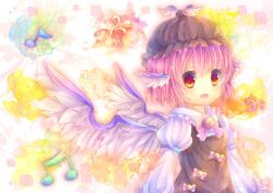  coa_(chroo_x) commentary_request feathered_wings female hat musical_note mystia_lorelei photoshop_(medium) pink_hair red_eyes solo touhou wings 