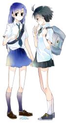  2girls bad_id bad_pixiv_id black_hair blue_hair commentary_request food highres idolmaster idolmaster_(classic) kikuchi_makoto kisaragi_chihaya long_hair multiple_girls popsicle popsicle_stick school_uniform serafuku skirt tadano_kagekichi transparent_background 