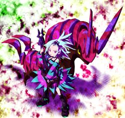  blue_eyes boots guitar gym_leader homika_(pokemon) instrument pekomaru pokemon pokemon_(game) pokemon_bw2 scolipede shirt striped striped_shirt white_hair 