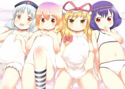  bare_shoulders bikini blonde_hair blush bow bra brown_eyes brown_hair finger_to_mouth gigokku gradient_hair hairbow hat headband hijiri_byakuren lingerie lolicon lolikari long_hair lying multicolored_hair multiple_girls negligee nurse_cap on_back open_mouth panties purple_hair red_eyes short_hair silver_hair smile striped striped_legwear swimsuit touhou underwear underwear_only white_bra white_panties yagokoro_eirin yakumo_yukari yasaka_kanako yellow_eyes younger 