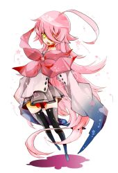  ahoge bad_id bad_pixiv_id bow female full_body green_eyes hair_over_one_eye highres long_hair meteor_(vocaloid) open_mouth pink_hair saihate_(d3) solo thighhighs very_long_hair vocaloid zettai_ryouiki 