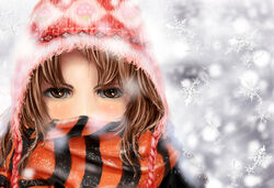  bad_id bad_pixiv_id brown_eyes brown_hair copyright_request female hat jiro scarf snow solo 