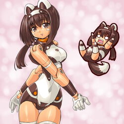  :d :o aged_up alternate_breast_size animal_ears armband arms_up bad_id bad_pixiv_id bare_shoulders black_eyes black_hair breasts busou_shinki chibi clothes_writing covered_navel cowboy_shot dd_(ijigendd) doll_joints facial_mark female flat_chest full_body gloves hairband head_tilt jewelry joints large_breasts legs_up leotard long_hair low_ponytail multiple_views neck_ring no_pupils o_o open_mouth pomock ponytail sharp_teeth smile tail teeth thigh_gap white_gloves white_legwear wristband 