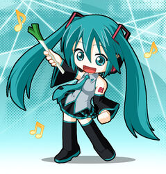  aqua_eyes aqua_hair boots chibi detached_sleeves female full_body hatsune_miku keito_(keito-ya) long_hair musical_note necktie solo spring_onion standing thighhighs twintails vocaloid zettai_ryouiki 