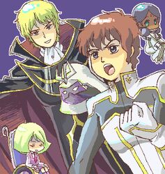  2boys 2girls amuro_ray artist_request ashford_academy_school_uniform brother_and_sister c.c. c.c._(cosplay) char_aznable code_geass company_connection cosplay gundam kururugi_suzaku kururugi_suzaku_(cosplay) lalah_sune lelouch_vi_britannia lowres mask multiple_boys multiple_girls nunnally_vi_britannia nunnally_vi_britannia_(cosplay) oekaki open_mouth parody sayla_mass school_uniform siblings source_request sunrise_(company) wheelchair zero_(code_geass) zero_(code_geass)_(cosplay) 