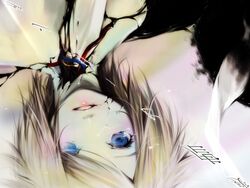  android bad_id bad_pixiv_id blonde_hair blood blue_eyes female kagamine_rin short_hair solo text_focus umu_(um) upside-down vocaloid 