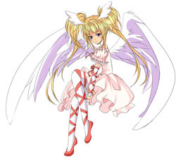  angel_wings ankle_lace-up azusagawa bad_id bad_pixiv_id blonde_hair cross-laced_footwear dress female hoshina_utau long_hair pantyhose purple_eyes ribbon ribbon-trimmed_clothes ribbon_trim seraphic_charm shugo_chara! solo twintails white_pantyhose wings 