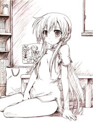  blush china_dress chinese_clothes dress female ixveria kusakami_akira lyrical_nanoha mahou_shoujo_lyrical_nanoha mahou_shoujo_lyrical_nanoha_vivid monochrome photoshop_(medium) pink_theme sitting solo vivid_strike! 