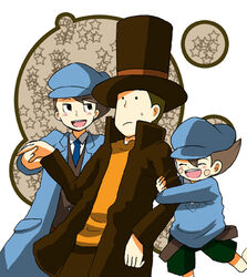  3boys aged_up artist_request coat future_luke hat hershel_layton lowres luke_triton multiple_boys professor_layton professor_layton_and_the_unwound_future time_paradox top_hat 