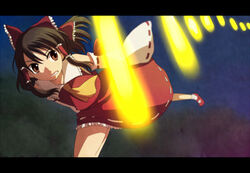  bad_id bad_pixiv_id bow brown_eyes brown_hair female flying hairbow hakurei_reimu momoyama_nozomu red_bow solo touhou 