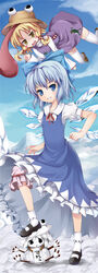  2girls angry blue_hair cirno hat moriya_suwako multiple_girls photoshop_(medium) snow snowman tomusooya touhou 