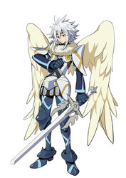  .hack// .hack//link 1boy angel_wings armor artist_request balmung_(.hack//) headband knight male_focus official_art photoshop_(medium) solo sword weapon white_hair wings 