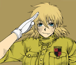  blonde_hair blue_eyes commentary_request female gloves hellsing kouya_(libera) oerba_yun_fang salute seras_victoria solo uniform upper_body 