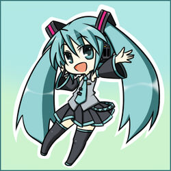  commentary_request female green_eyes green_hair hatsune_miku long_hair necktie skirt solo thighhighs twintails very_long_hair vocaloid wabi_(wbsk) 