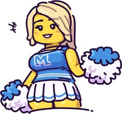  blonde_hair blue_clothing blue_uniform boobs cheerleader cheerleader_outfit female female_focus female_only lego lego_anatomy paripariarts pom_poms solo solo_female tagme thighs yellow_skin 