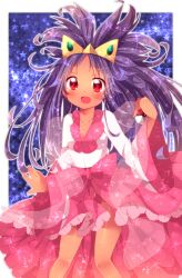  :d abandon_ranka bad_id bad_pixiv_id bow dark-skinned_female dark_skin dress female highres holding holding_poke_ball iris_(pokemon) long_hair open_mouth photoshop_(medium) poke_ball pokemon pokemon_bw2 purple_hair red_eyes smile solo sparkle star_(symbol) waist_bow 