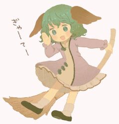  animal_ears bad_id bad_pixiv_id broom dress female green_eyes green_hair heart_sutra kasodani_kyouko keyaki_(mora_ll) open_mouth photoshop_(medium) short_hair solo touhou 