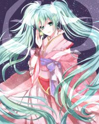  an-mar aqua_eyes aqua_hair commentary_request female hair_ribbon hatsune_miku highres long_hair ribbon see-through solo twintails very_long_hair vocaloid 