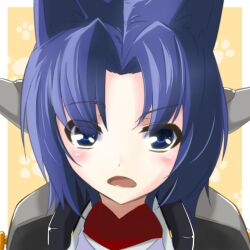  animal_ears blue_eyes blue_hair cat_ears character_request chris_(artist) elf female female frown kyoukai_senjou_no_horizon kyoukaisenjou_no_horizon pointy_ears satomi_yoshiyasu solo 