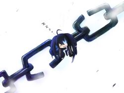  ahoge black_rock_shooter black_rock_shooter_(character) chains chibi commentary_request female flaming_eye glowing mitsuki_yuuya open_mouth sleeping zzz 