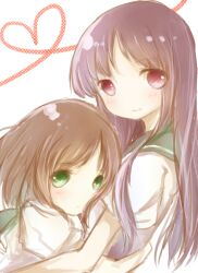  2girls ali_manami bad_id bad_pixiv_id brown_hair green_eyes hug long_hair multiple_girls onjouji_toki saki_(manga) saki_achiga-hen school_uniform senriyama_school_uniform shimizudani_ryuuka short_hair smile 