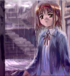  brown_eyes brown_hair gunslinger_girl hairband henrietta mutsuki_(moonknives) rain wet 