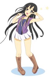  akiyama_mio black_eyes black_hair blush commentary_request cosplay female highres hime_cut k-on! kannagi long_hair microphone nagi_(kannagi) nagi_(kannagi)_(cosplay) norton_(apricot_notes) one_eye_closed solo 