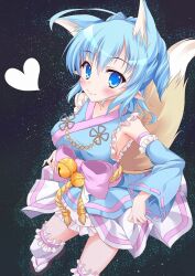  animal_ears bad_id bad_pixiv_id bell blue_eyes blue_hair detached_sleeves female fox_ears fox_tail mabinogi marisasu_(marisa0904) original player_character_(mabinogi) solo tail 