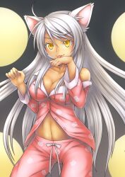  animal_ears bakemonogatari black_hanekawa cat_ears commentary_request female hanekawa_tsubasa long_hair md5_mismatch monogatari_(series) navel nekomonogatari pajamas resolution_mismatch solo source_smaller spoilers tsuji white_hair yellow_eyes 