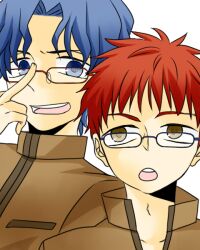  2boys blue_hair commentary_request emiya_shirou fate/stay_night fate_(series) glasses matou_shinji multiple_boys red_hair ronpaxronpa uniform 