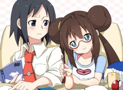  1boy bespectacled black_eyes black_hair blue_eyes blush book brown_hair cheren_(pokemon) commentary_request double_bun doughnut_hair_bun female garchomp glasses hair_bun handheld_game_console holding holding_pen kotomuke_fuurin long_hair necktie nintendo_3ds no_headwear objectification pen poke_ball pokemon pokemon_(creature) pokemon_bw2 raglan_sleeves ribbon rosa_(pokemon) short_hair silhouette sitting smile twintails very_long_hair wailmer 