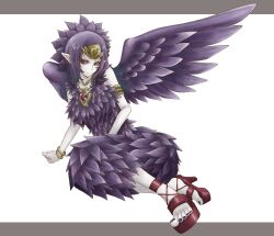  armlet bad_id bad_pixiv_id black_wings bracelet commentary_request duel_monster fabled_grimro feathers female hayabusa_koi jewelry nail_polish purple_hair solo wings yu-gi-oh! yu-gi-oh!_duel_monsters 