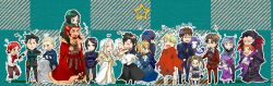  6+boys 6+girls artoria_pendragon_(fate) assassin_(fate/zero) azoth_knife berserker_(fate/zero) cane chibi cloth commentary_request diarmuid_ua_duibhne_(lancer)_(fate) dress emiya_kiritsugu everyone family fate/zero fate_(series) father_and_daughter female_assassin_(fate/zero) gilgamesh_(fate) gilles_de_rais_(caster)_(fate) heart highres illyasviel_von_einzbern irisviel_von_einzbern irisviel_von_einzbern_(angel&#039;s_song) iskandar_(fate) kayneth_el-melloi_archibald kotomine_kirei matou_kariya matou_sakura matsutake mercury_(element) mother_and_daughter multiple_boys multiple_girls saber_(fate) siblings sisters sola-ui_nuada-re_sophia-ri tohsaka_rin tohsaka_tokiomi uryuu_ryuunosuke volumen_hydragyrum_(fate) waver_velvet 